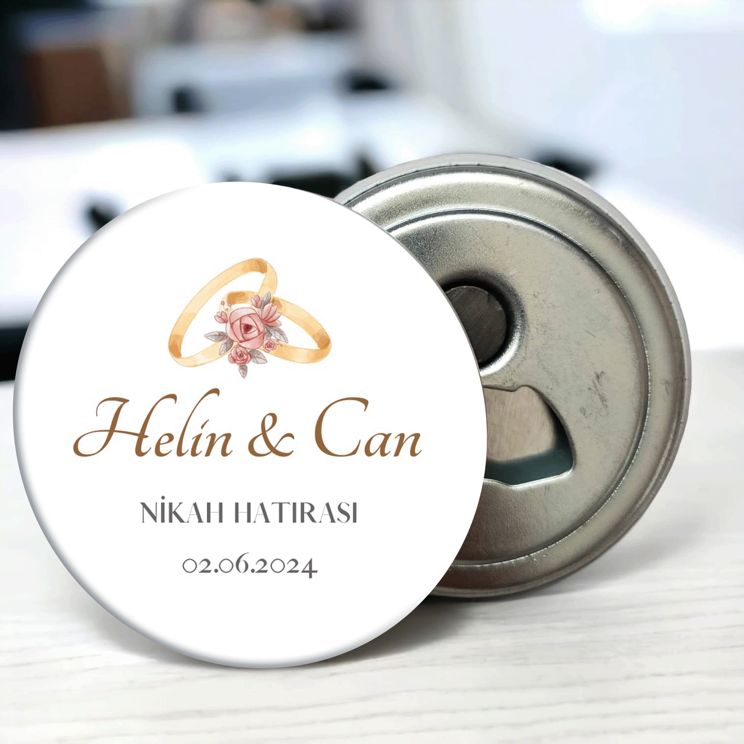 Yüzük Alyans Detaylı Açacaklı Buzdolabı Magneti Düğün Hediyeliği (Model No: 06) Sadece Magnet (Jelatinli)