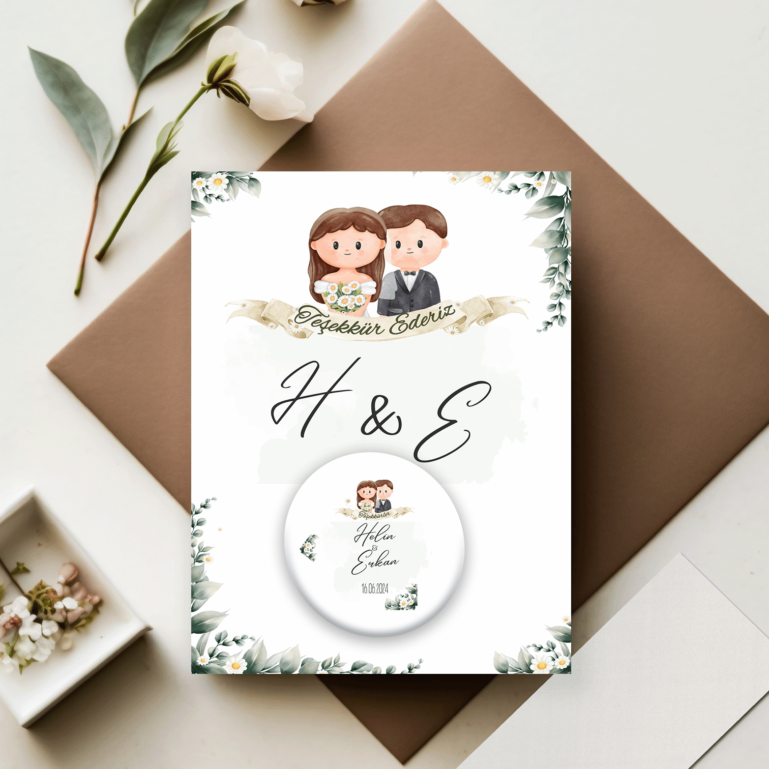 Gelin Damat Figürü Detaylı Açacaklı Buzdolabı Magneti Düğün Hediyeliği (Model No: 08) Kartlı Jelatinli