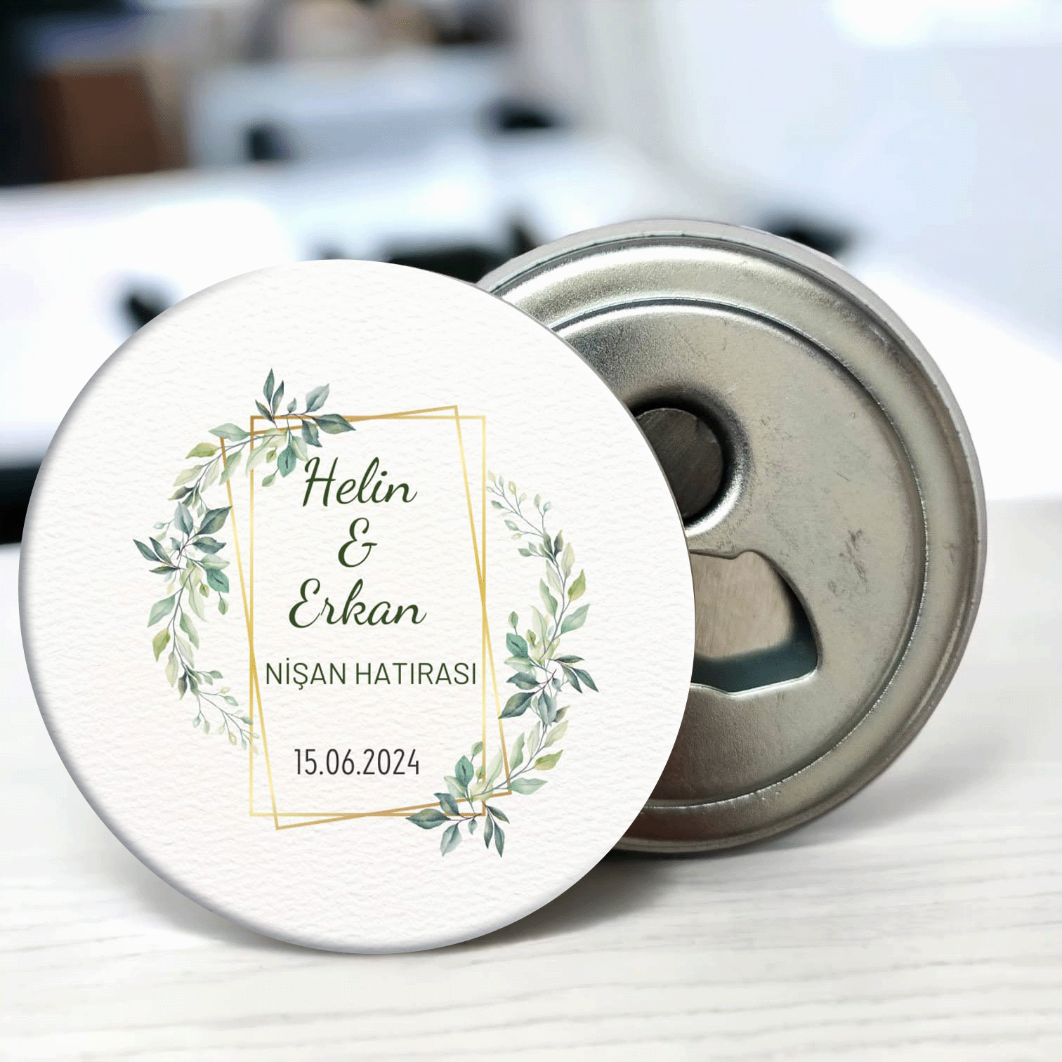 Çiçekli Çerçeve Detaylı Açacaklı Buzdolabı Magneti Düğün Hediyeliği (Model No: 10) Sadece Magnet (Jelatinli)