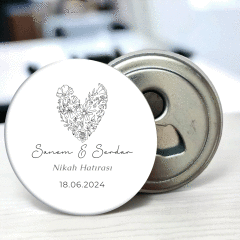 Çiçekten Kalp Detaylı Açacaklı Buzdolabı Magneti Düğün Hediyeliği (Model No: 12) Sadece Magnet (Jelatinli)