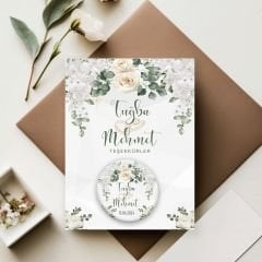 Beyaz Gül Detaylı Açacaklı Buzdolabı Magneti Düğün Hediyeliği (Model No: 13)