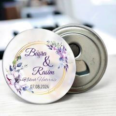 Lila Mor Çiçek Çerçeve Detaylı Açacaklı Buzdolabı Magneti Düğün Hediyeliği (Model No: 14)