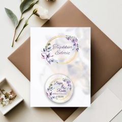 Lila Mor Çiçek Çerçeve Detaylı Açacaklı Buzdolabı Magneti Düğün Hediyeliği (Model No: 14) Kartlı Jelatinli