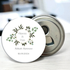 Yaprak Çerçevede İsim Detaylı Açacaklı Buzdolabı Magneti Düğün Hediyeliği (Model No: 15) Sadece Magnet (Jelatinli)