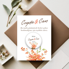 Alttan Çiçek Detaylı Açacaklı Buzdolabı Magneti Düğün Hediyeliği (Model No: 17) Kartlı Jelatinli