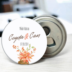 Alttan Çiçek Detaylı Açacaklı Buzdolabı Magneti Düğün Hediyeliği (Model No: 17) Sadece Magnet (Jelatinli)