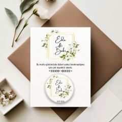 Köşeleri Çiçek Çerçeveli İsim Detaylı Açacaklı Buzdolabı Magneti Düğün Hediyeliği (Model No: 18) Kartlı Jelatinli