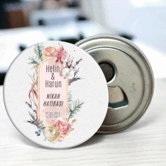 Orta Alan Çiçek Çerçeve Detaylı Açacaklı Buzdolabı Magneti Düğün Hediyeliği (Model No: 21) Sadece Magnet (Jelatinli)