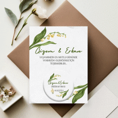 Üst ve Alt Köşesi Çiçek Çerçeve Detaylı Açacaklı Buzdolabı Magneti Düğün Hediyeliği (Model No: 22) Kartlı Jelatinli