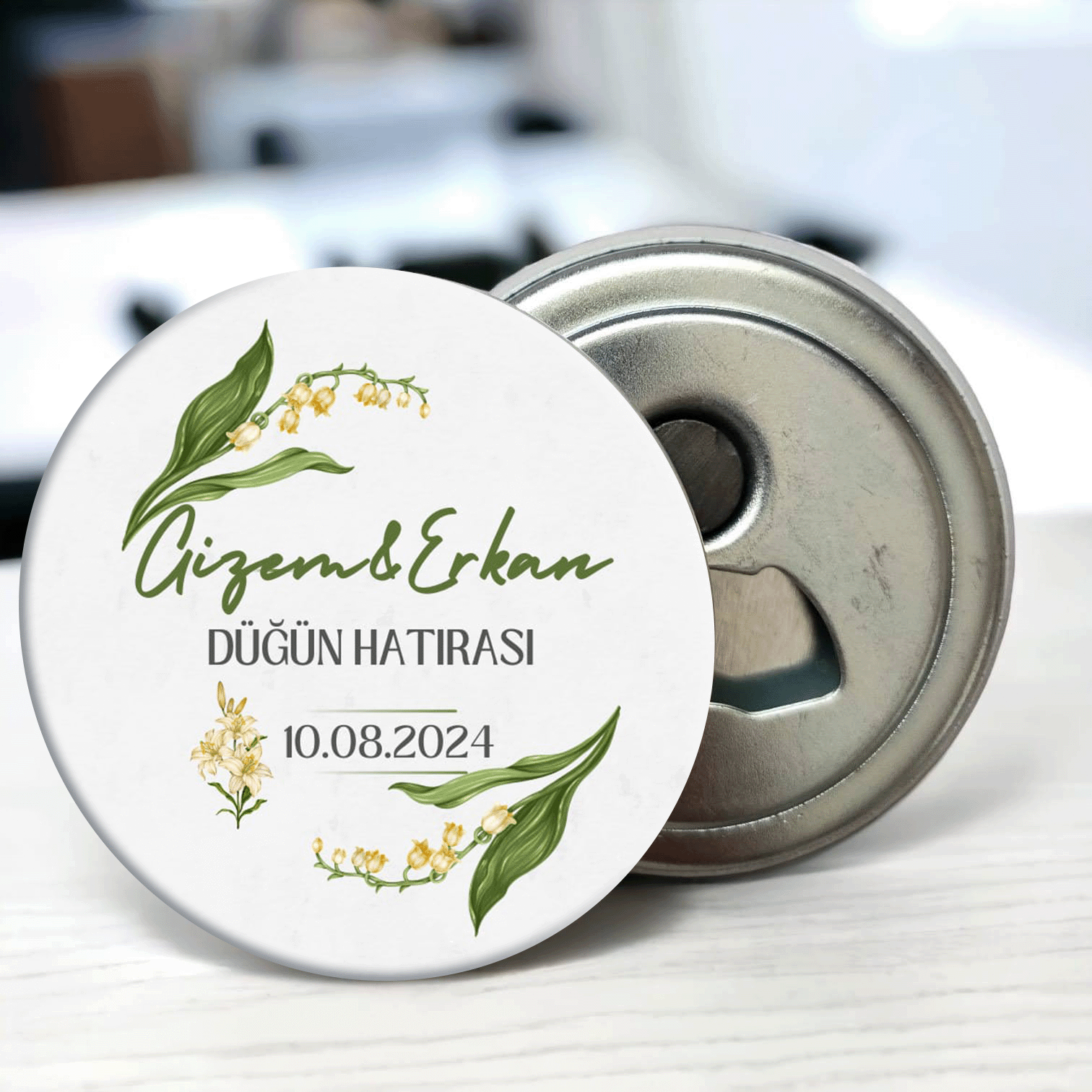 Üst ve Alt Köşesi Çiçek Çerçeve Detaylı Açacaklı Buzdolabı Magneti Düğün Hediyeliği (Model No: 22) Sadece Magnet (Jelatinli)