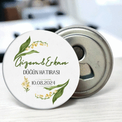 Üst ve Alt Köşesi Çiçek Çerçeve Detaylı Açacaklı Buzdolabı Magneti Düğün Hediyeliği (Model No: 22) Sadece Magnet (Jelatinli)