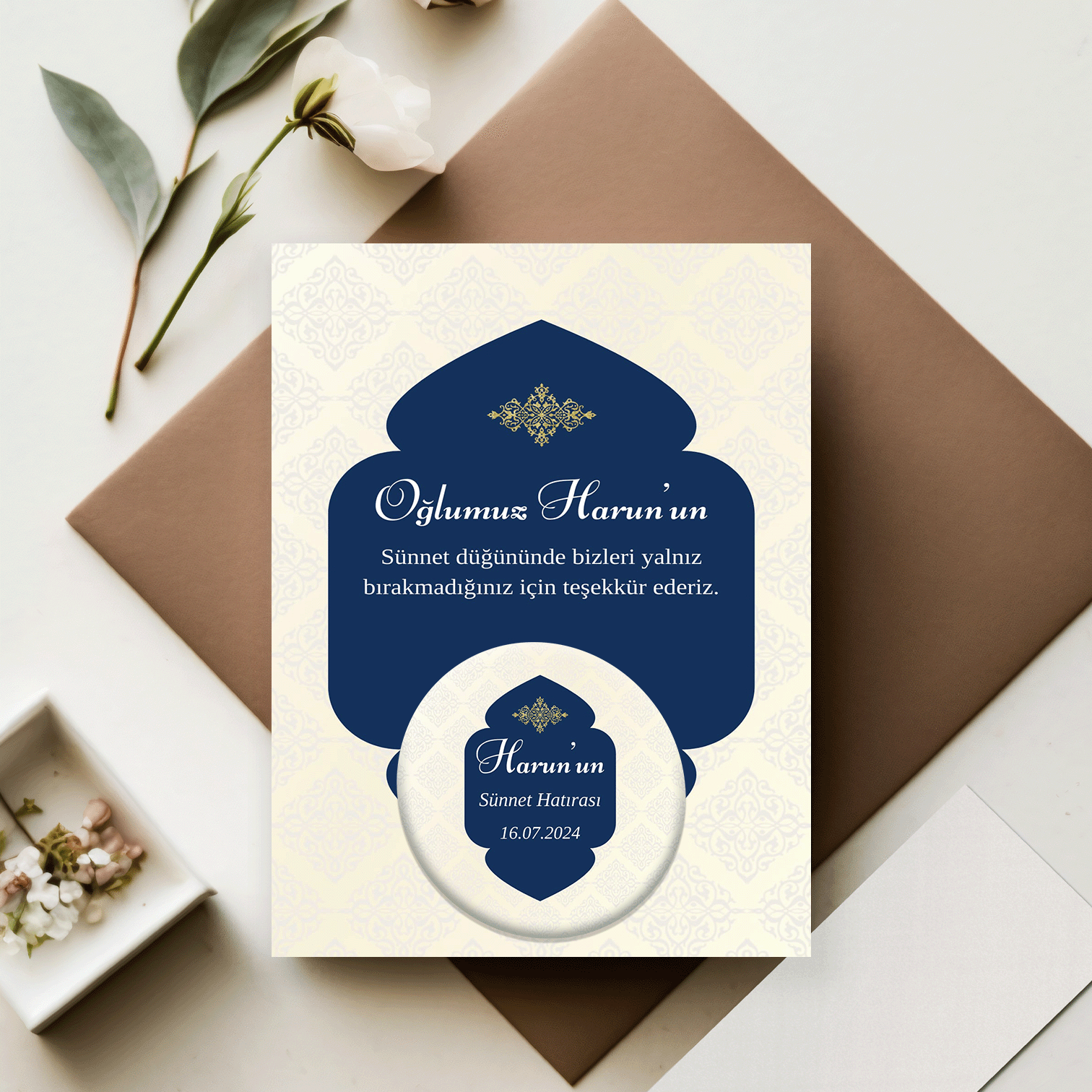 Lacivert Orta Çerçeve Detaylı Açacaklı Buzdolabı Magneti Sünnet Hediyeliği (Model No: 02) Kartlı Jelatinli
