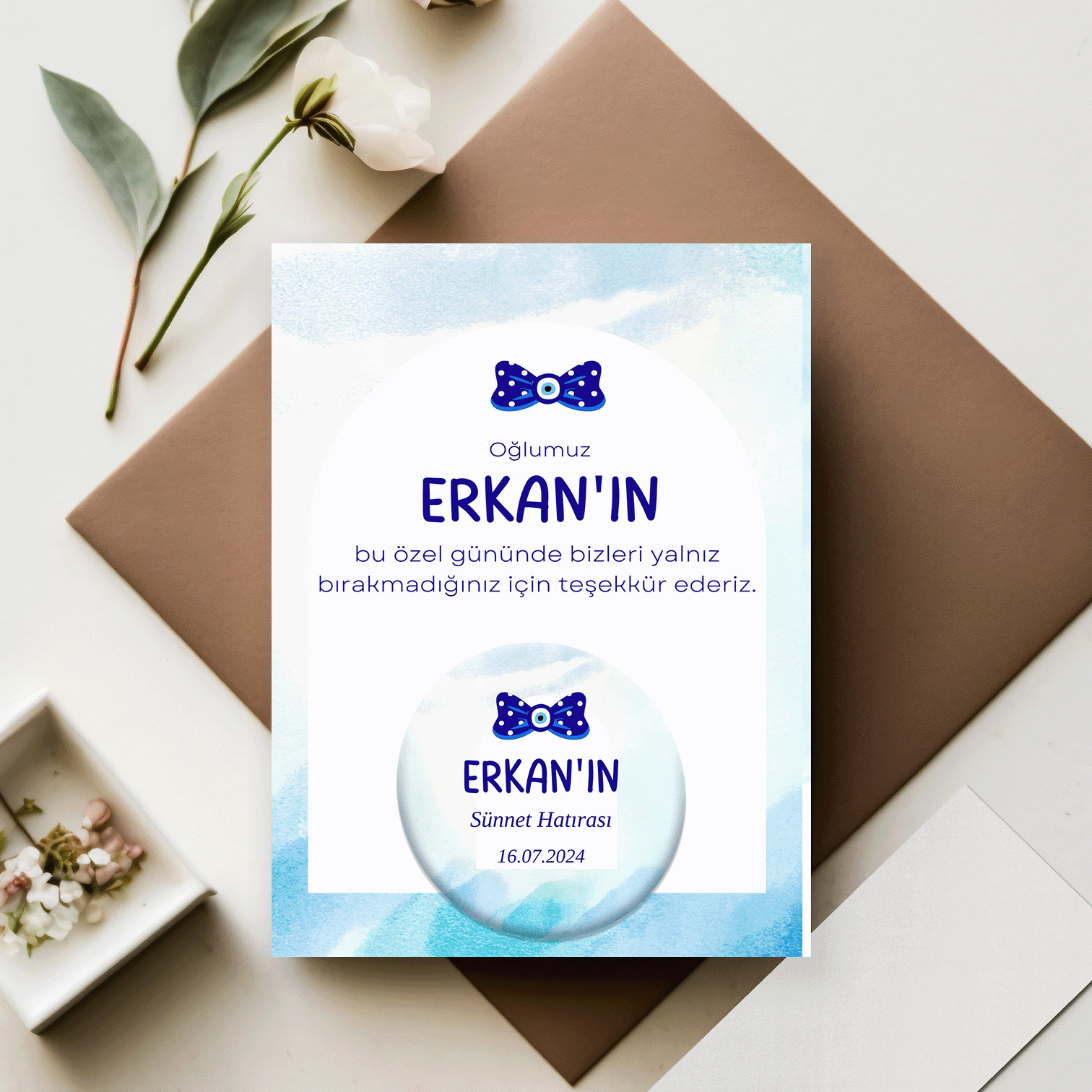 Puantiyeli Nazar Boncuklu Papyon Detaylı Açacaklı Buzdolabı Magneti Sünnet Hediyeliği (Model No: 04) Kartlı Jelatinli