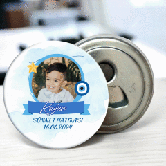 Fotoğraflı Yıldız ve Nazar Boncuğu Detaylı Açacaklı Buzdolabı Magneti Sünnet Hediyeliği (Model No: 06) Sadece Magnet (Jelatinli)
