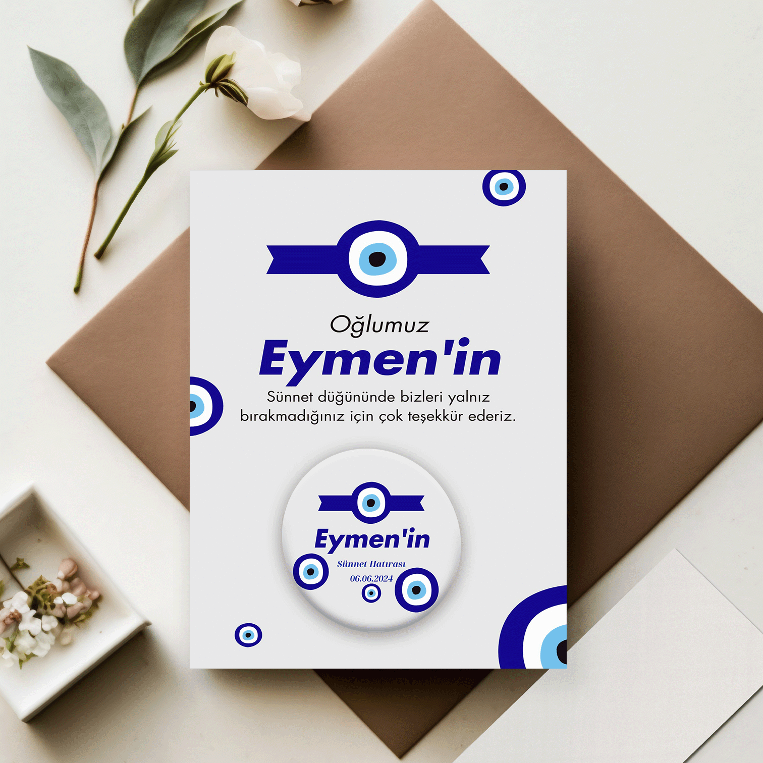 Nazar Boncuğu Detaylı Açacaklı Buzdolabı Magneti Sünnet Hediyeliği (Model No: 07) Kartlı Jelatinli