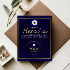 Koyu Lacivert Zemin Detaylı Açacaklı Buzdolabı Magneti Sünnet Hediyeliği (Model No: 10) Kartlı Jelatinli