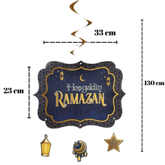 Hoşgeldin Ramazan Uzar Yazılı LED Işıklı Balonlu Tam Set Oruç Tutuyorum Rozet Hediyeli