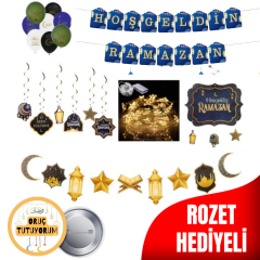 Hoşgeldin Ramazan Uzar Yazılı LED Işıklı Balonlu Tam Set Oruç Tutuyorum Rozet Hediyeli