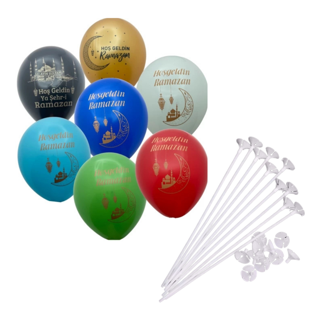 100 Adet Hoş Geldin Ramazan Yazılı Kaliteli 30 cm Helyum Uyumlu Balon Balon Çubuğu İstiyorum