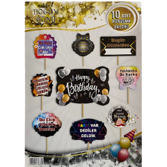 Çubuklu 10 Adet Happy Birthday Doğum Günü Konuşma Balonu