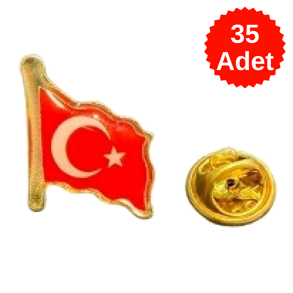Toptan Türk Bayrağı Metal Ceket Yaka Rozeti 35 Adet
