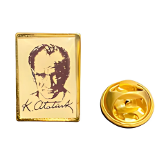 Atatürklü ve Atatürk İmzalı Dikdörtgen Metal Ceket Yaka Rozeti