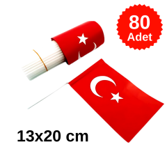 80 Adet Çubuklu Kağıt Türk Bayrağı 13x20 cm