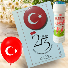 23 Nisan Hediyelik Kart Rozet Balon ve Köpük Baloncuk Set (Model No: 01)