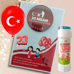 23 Nisan Hediyelik Kart Rozet Balon ve Köpük Baloncuk Set (Model No: 06)