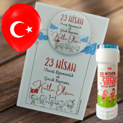 23 Nisan Hediyelik Kart Rozet Balon ve Köpük Baloncuk Set (Model No: 08)