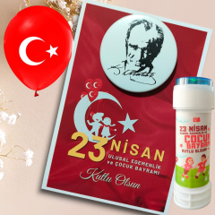 23 Nisan Hediyelik Kart Rozet Balon ve Köpük Baloncuk Set (Model No: 10)